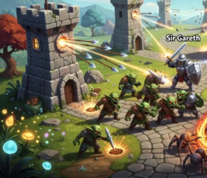 Kingdom Rush játékmenet: tornyok, hős és ellenségek egy pályán