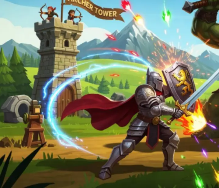 Hős egy látványos boss elleni csatában a Kingdom Rush játékban