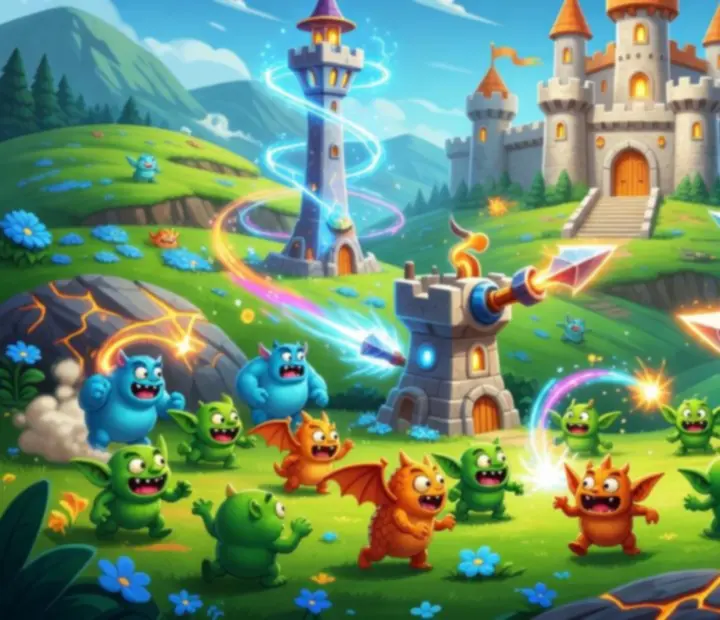 Fantasy csata jelenet toronyvédelemmel a Kingdom Rush világából