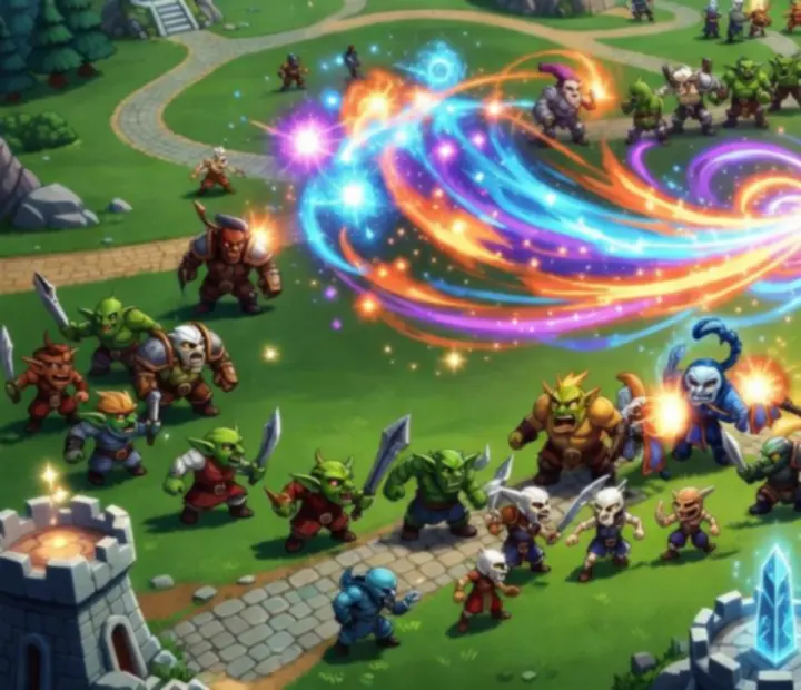 Mágus hős varázslatot idéz egy csatában a Kingdom Rush játékban